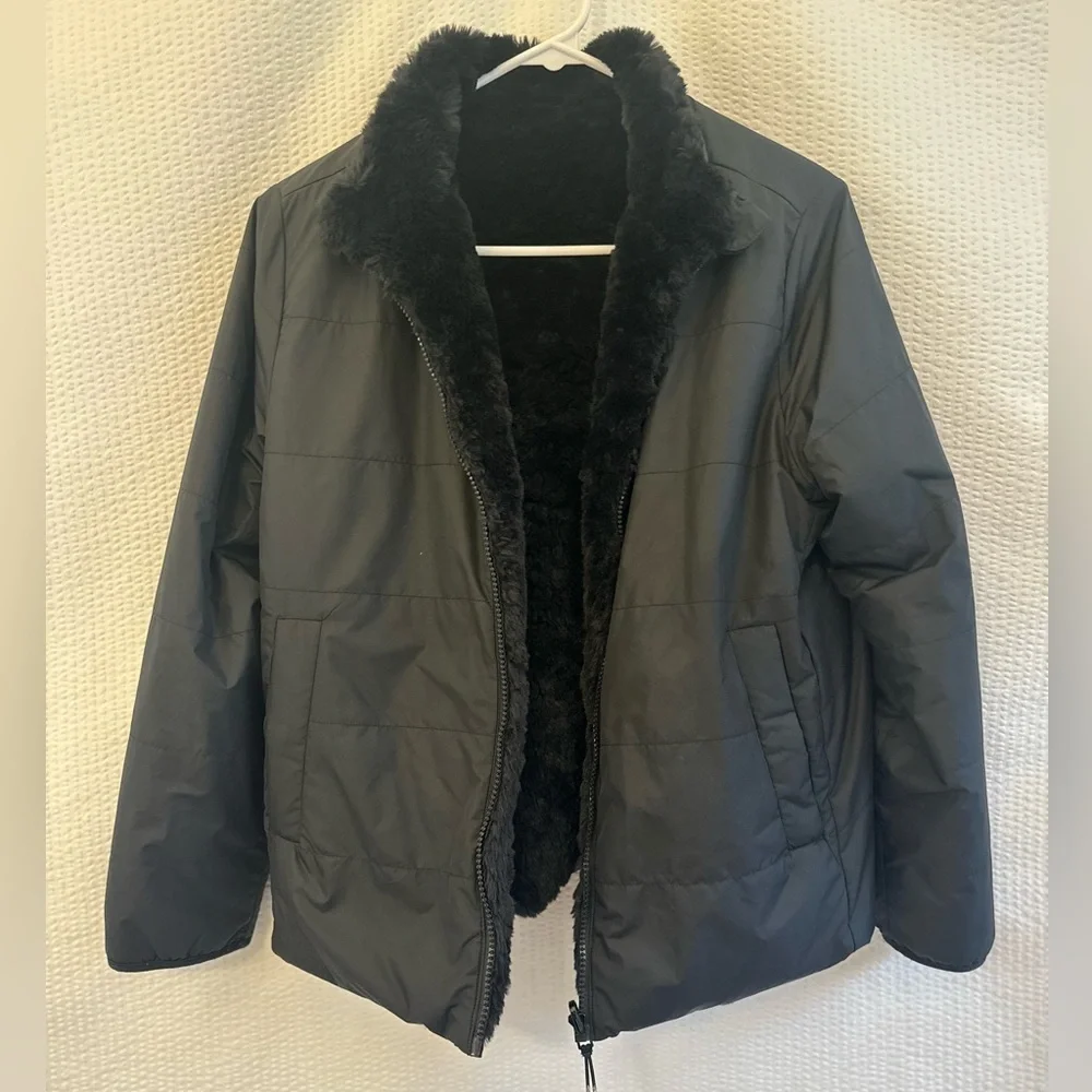 Athleta Girl Cool Days Black Jacket Faux Fur Size: 14